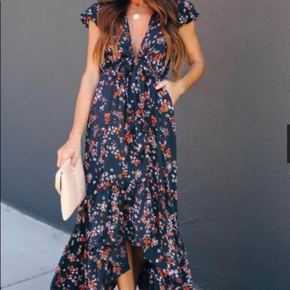 Vici Dolls Pocketed tie maxi dress